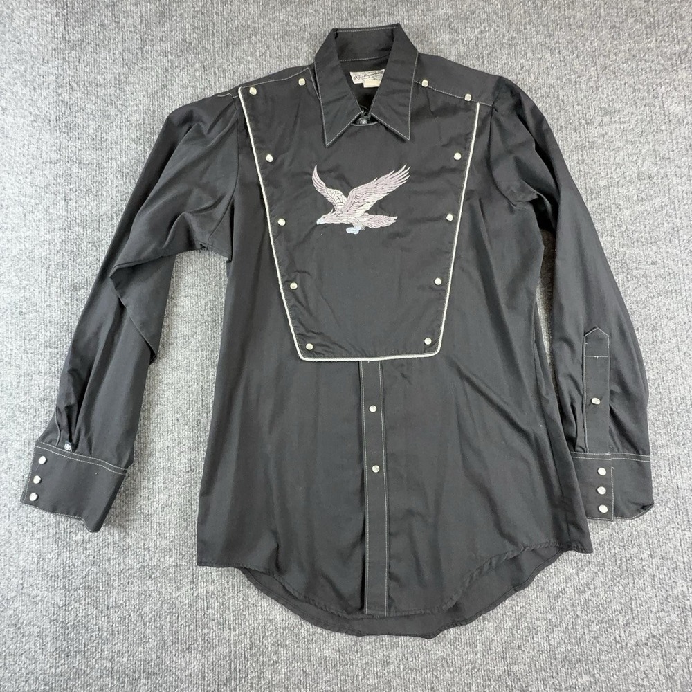 Vintage Rockmount Ranch Wear Shirt Mens Medium Black Long Sleeve Western Eagle